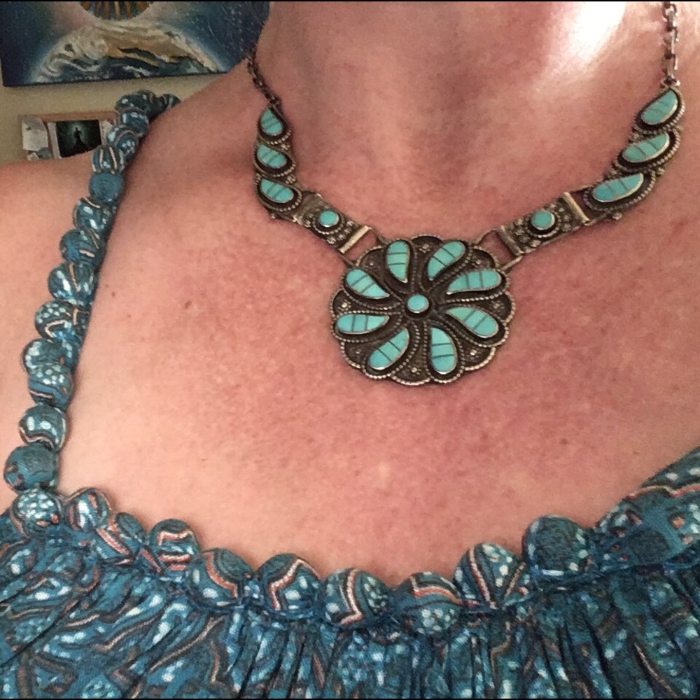 VINTAGE STERLING SILVER TURQUOISE NECKLACE EARRING